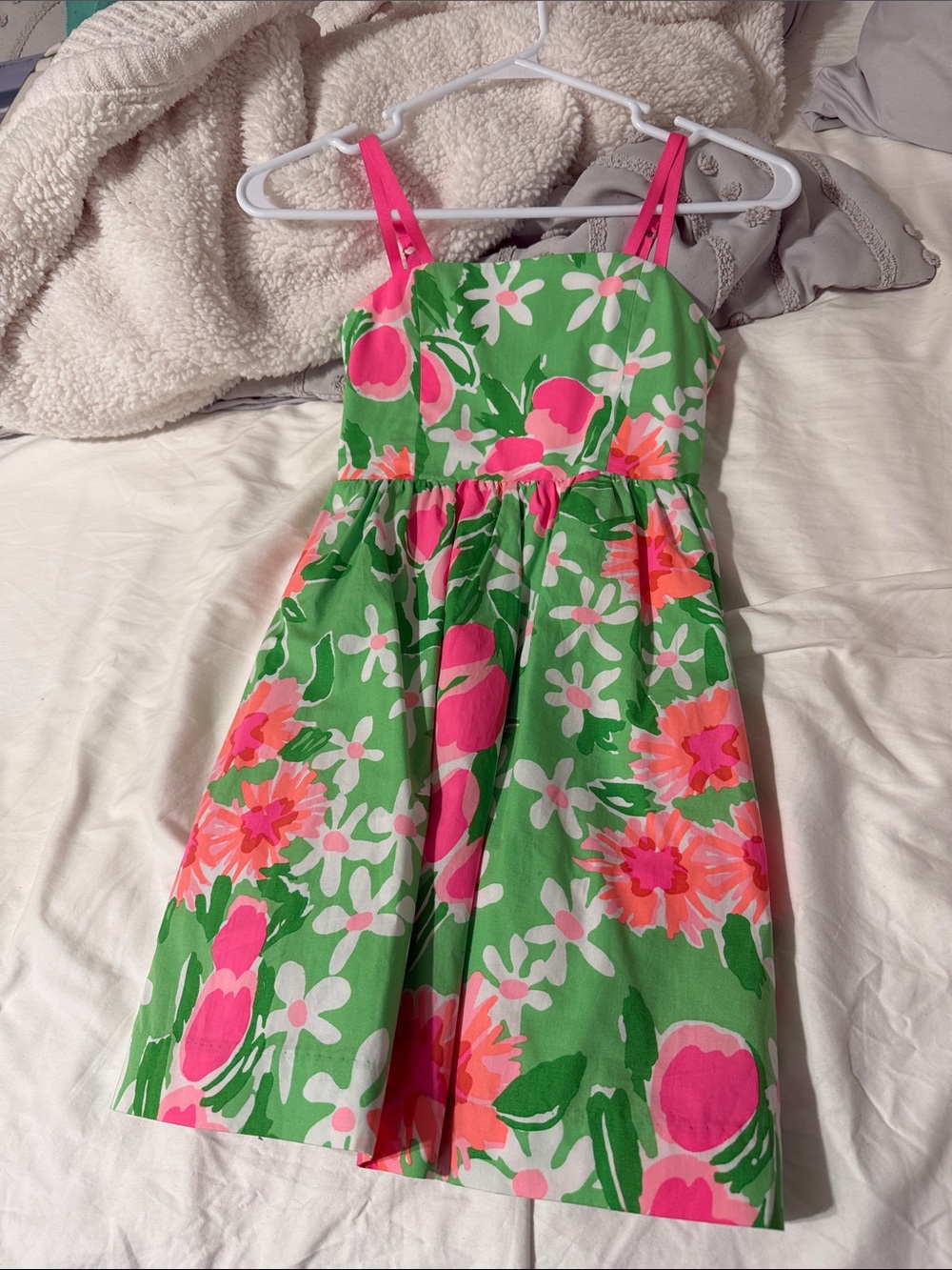 Lilly Pulitzer Green Floral Dress with Pink Straps